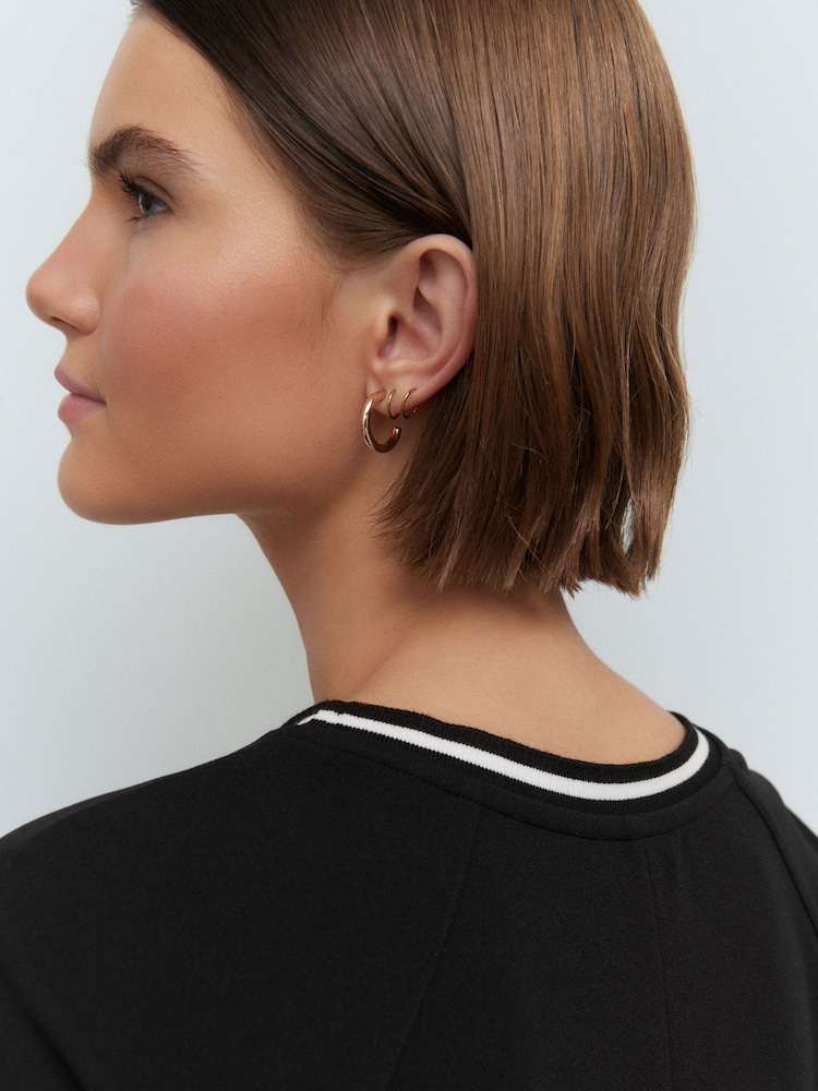 Black Contrast Neck Trim Crepe Boxy T-Shirt - Image 4 of 7