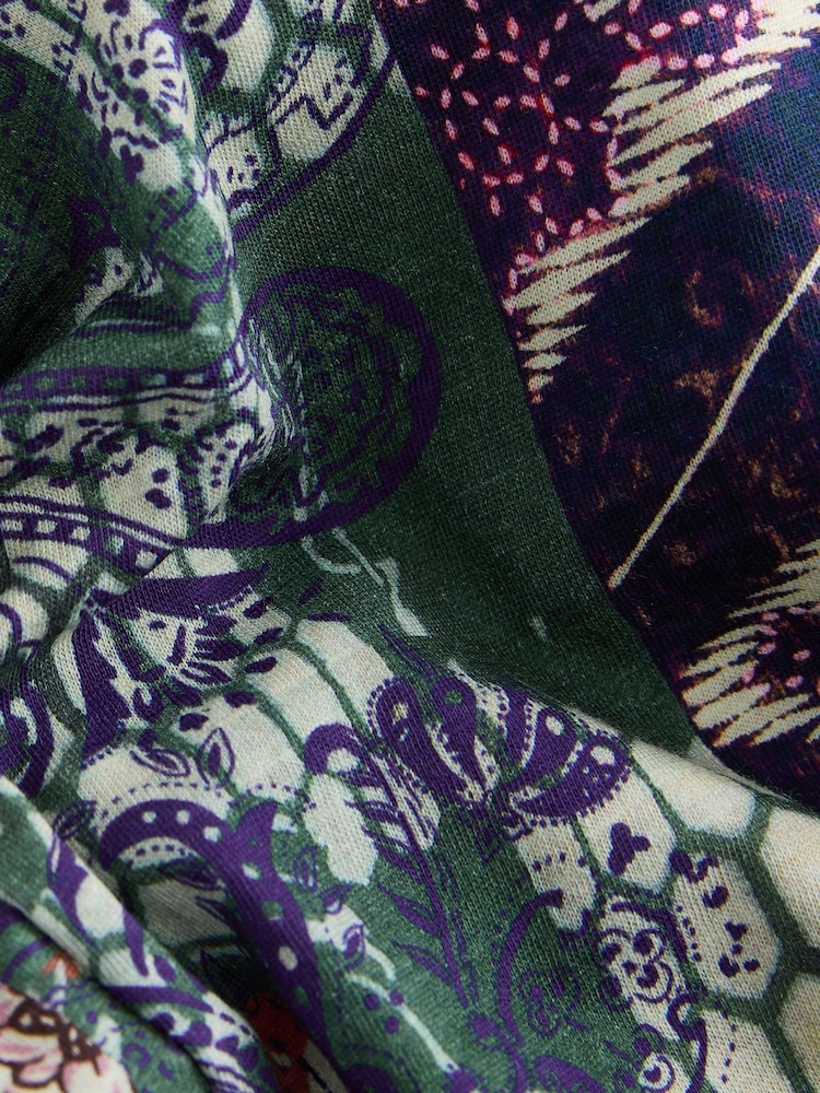 Bleu imprimé patchwork - Top manches courtes à col V en dentelle Bubblehem 100% coton - Image 5 of 6