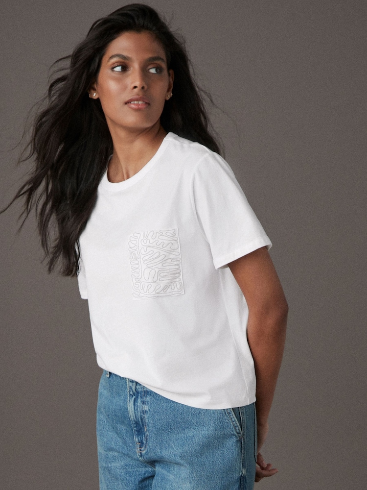 Blanco - Camiseta de algodón 100 % con bolsillo adornado - Imagen 1 de 5 Blanco - Camiseta de algodón 100 % con bolsillo adornado - Imagen 1 de 5
