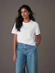 White Embellished Pocket 100% Cotton T-Shirt - Image 2 of 5
