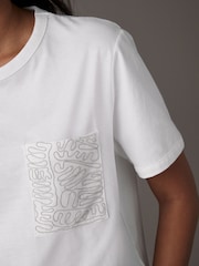 White Embellished Pocket 100% Cotton T-Shirt - Image 3 of 5