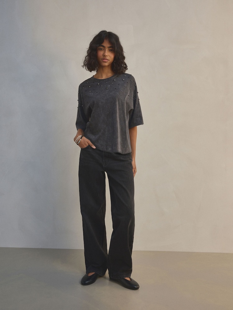 Gris lavado - Camiseta 100% algodón con lavado brillante disperso - Imagen 2 de 5 Gris lavado - Camiseta 100% algodón con lavado brillante disperso - Imagen 2 de 5