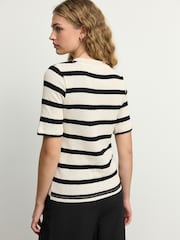 Black/Ecru Short Sleeve Crew Neck Knitted T-Shirt - Image 4 of 8