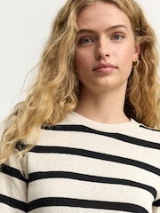 Black/Ecru Short Sleeve Crew Neck Knitted T-Shirt - Image 5 of 8