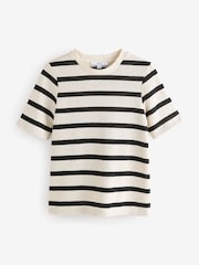 Black/Ecru Short Sleeve Crew Neck Knitted T-Shirt - Image 6 of 8