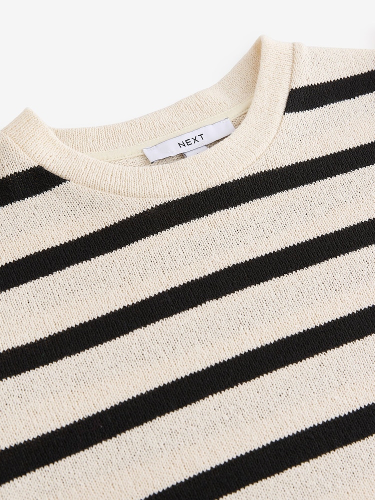 Black/Ecru Short Sleeve Crew Neck Knitted T-Shirt - Image 8 of 8