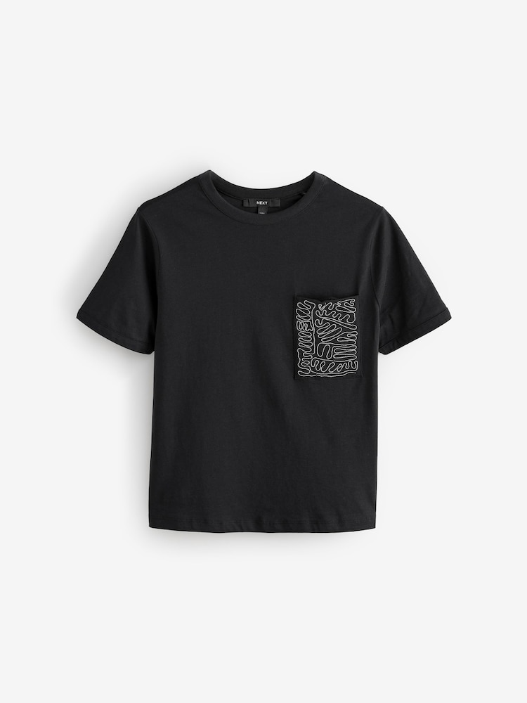 Black Embellished Pocket 100% Cotton T-Shirt - Image 4 of 6