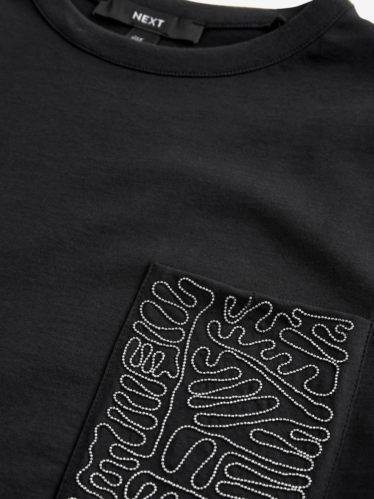 Black Embellished Pocket 100% Cotton T-Shirt - Image 5 of 6