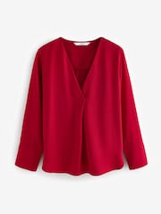 أحمر - Relaxed Fit Long Sleeve Overhead V-Neck Blouse - صورة 6 من 8