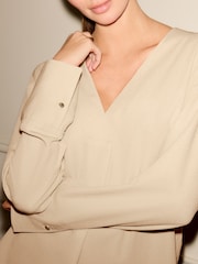 Stone Relaxed Fit Long Sleeve Overhead V-Neck Blouse - Image 3 of 6