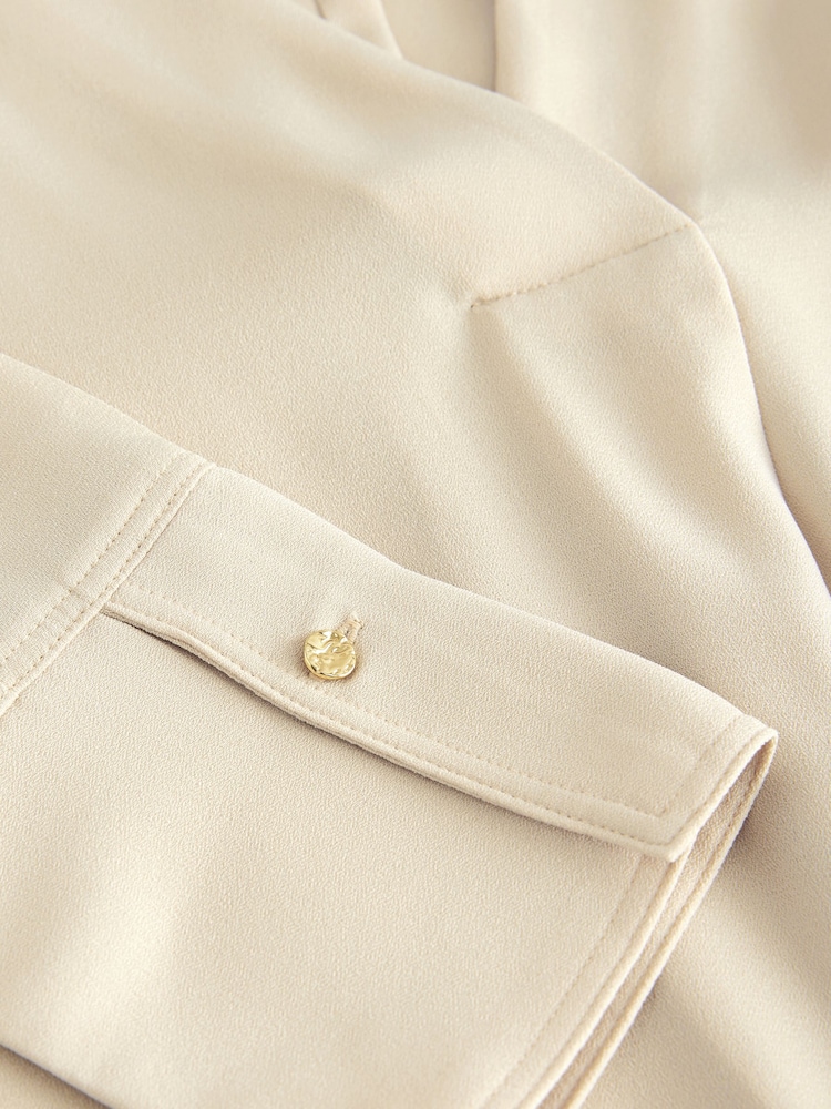 Stone Relaxed Fit Long Sleeve Overhead V-Neck Blouse - Image 6 of 6