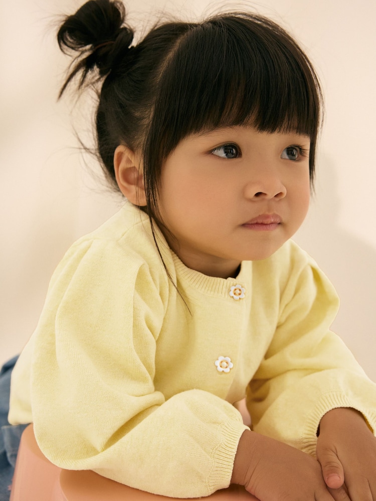 Lemon Yellow Pleated Sleeve Cardigan (3mths-10yrs) - Image 4 of 4