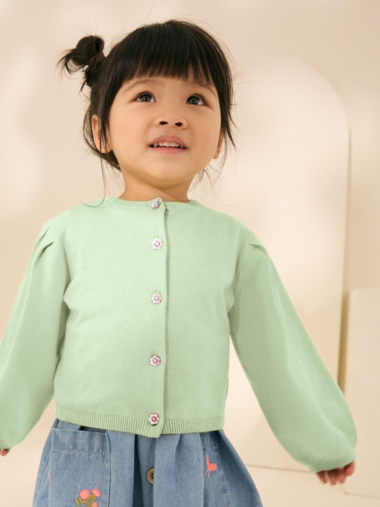 Lime Green Pleated Sleeve Cardigan (3mths-10yrs) - Image 1 of 7