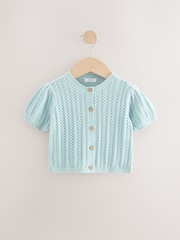 Blue 100% Cotton Pointelle Knitted Cardigan (3mths-7yrs) - Image 1 of 4