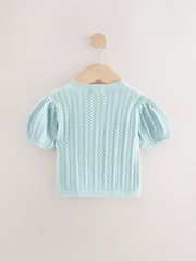 Blue 100% Cotton Pointelle Knitted Cardigan (3mths-7yrs) - Image 2 of 4
