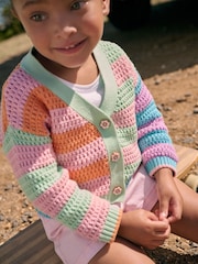 Rainbow Knitted V-Neck 100% Cotton Cardigan (3mths-7yrs) - Image 3 of 4