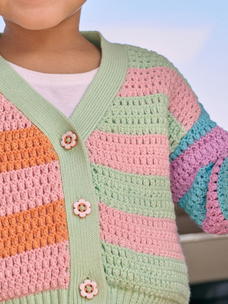 Rainbow Knitted V-Neck 100% Cotton Cardigan (3mths-7yrs) - Image 4 of 4