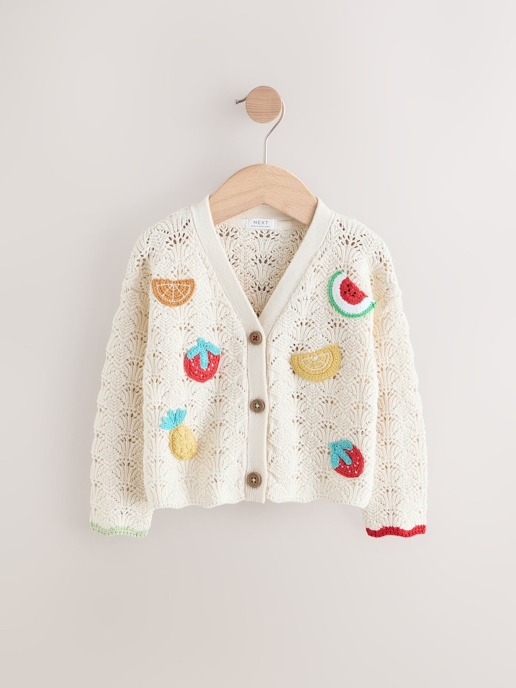 Ecru 100% Cotton Crochet Cardigan (3mths-7yrs) - Image 2 of 5