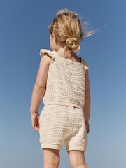 Ecru Crochet Knit 100% Cotton Shorts Set (3mths-7yrs) - Image 3 of 10