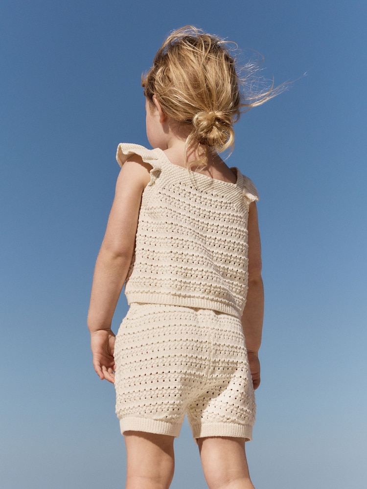 Ecru Crochet Knit 100% Cotton Shorts Set (3mths-7yrs) - Image 3 of 10