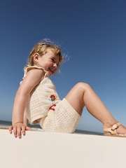 Ecru Crochet Knit 100% Cotton Shorts Set (3mths-7yrs) - Image 4 of 10