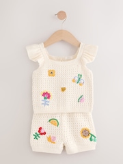 Ecru Crochet Knit 100% Cotton Shorts Set (3mths-7yrs) - Image 5 of 10