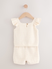 Ecru Crochet Knit 100% Cotton Shorts Set (3mths-7yrs) - Image 6 of 10