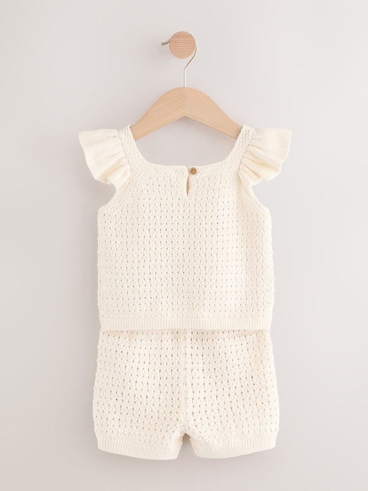 Ecru Crochet Knit 100% Cotton Shorts Set (3mths-7yrs) - Image 6 of 10