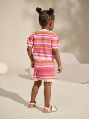 Pink Knitted Stripe Co-ord 100% Cotton Top & Shorts Set (3mths-7yrs) - Image 2 of 8