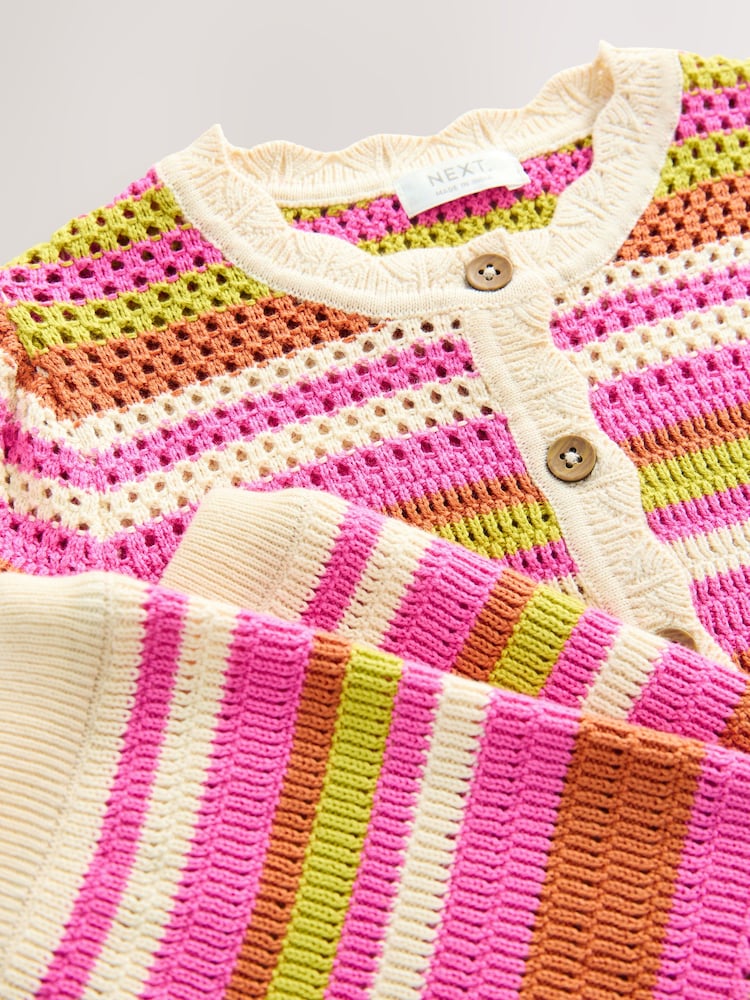 Pink Knitted Stripe Co-ord 100% Cotton Top & Shorts Set (3mths-7yrs) - Image 8 of 8