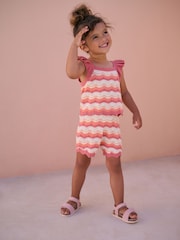 Orange/White 100% Cotton Knitted Top and Shorts Set (3mths-7yrs) - Image 1 of 4
