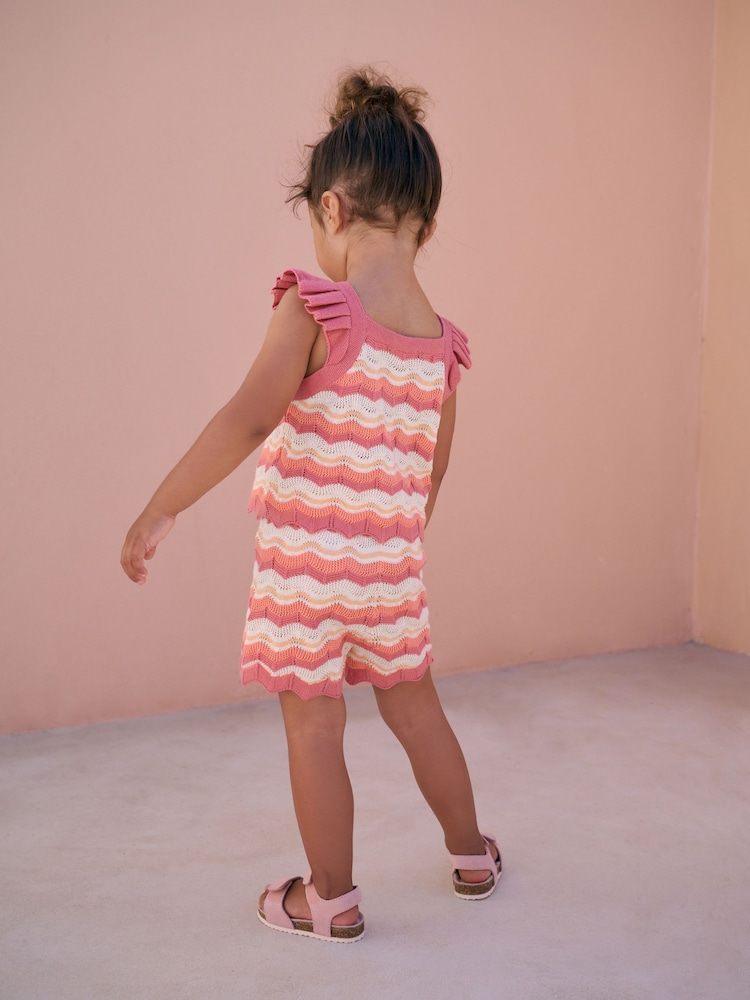 Orange/White 100% Cotton Knitted Top and Shorts Set (3mths-7yrs) - Image 2 of 4