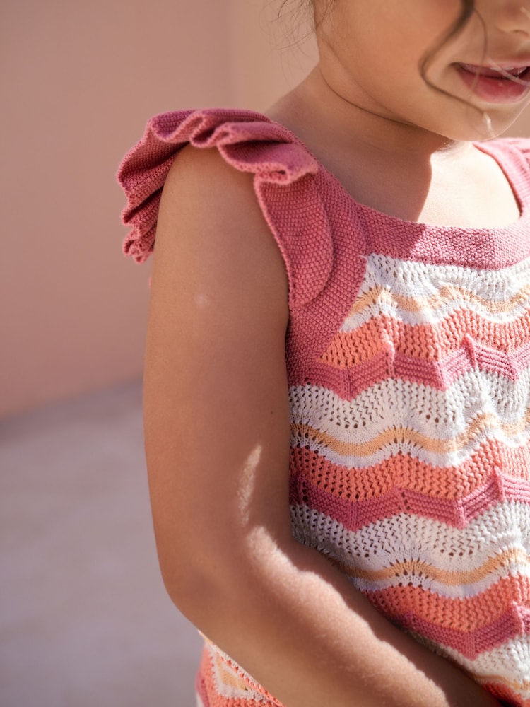 Orange/White 100% Cotton Knitted Top and Shorts Set (3mths-7yrs) - Image 4 of 4