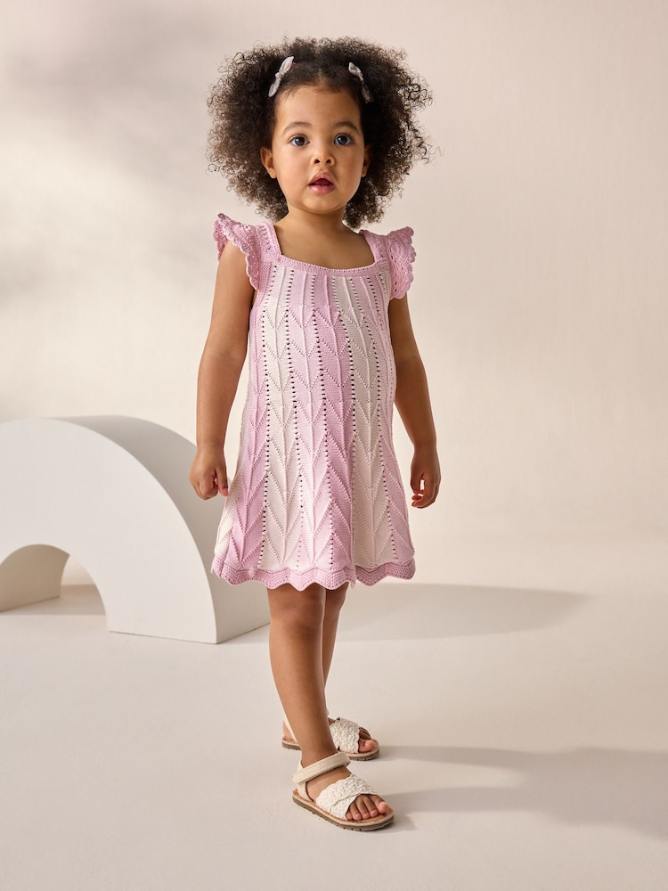 Pink Stripe Swing 100% Cotton Dress (3mths-7yrs) - Image 1 of 8
