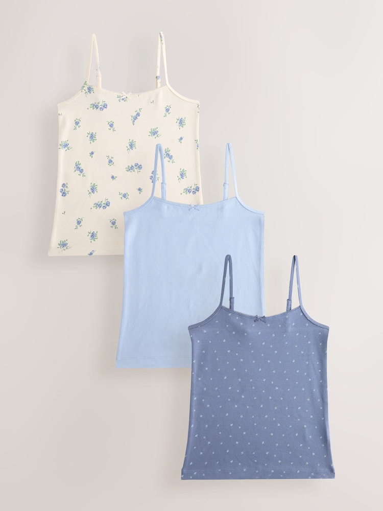 Blue Strappy Printed Cami Vests 3 Pack (1.5-16yrs) - Image 1 of 7