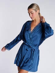 Boux Avenue Blue Satin And Lace Trim Robe - Image 1 of 5