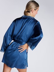 Boux Avenue Blue Satin And Lace Trim Robe - Image 2 of 5