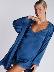 Boux Avenue Blue Satin And Lace Trim Robe - Image 4 of 5