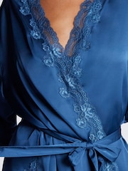 Boux Avenue Blue Satin And Lace Trim Robe - Image 5 of 5