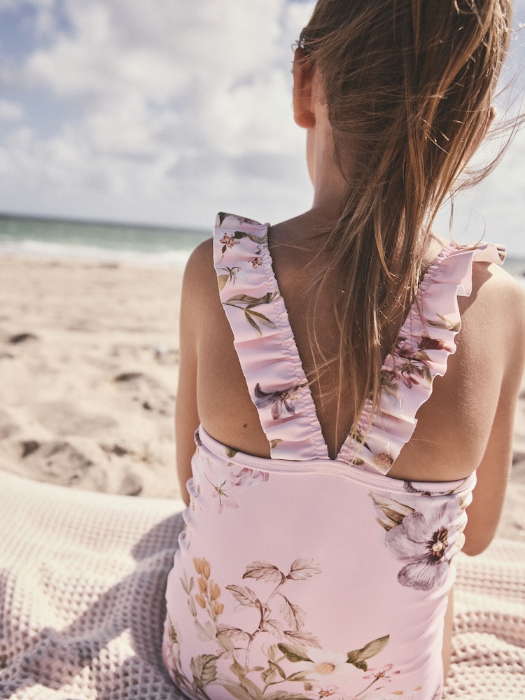 Pink Floral Frill Swimsuit (3-16yrs) - Image 3 of 8