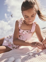 Pink Floral Frill Swimsuit (3-16yrs) - Image 4 of 8