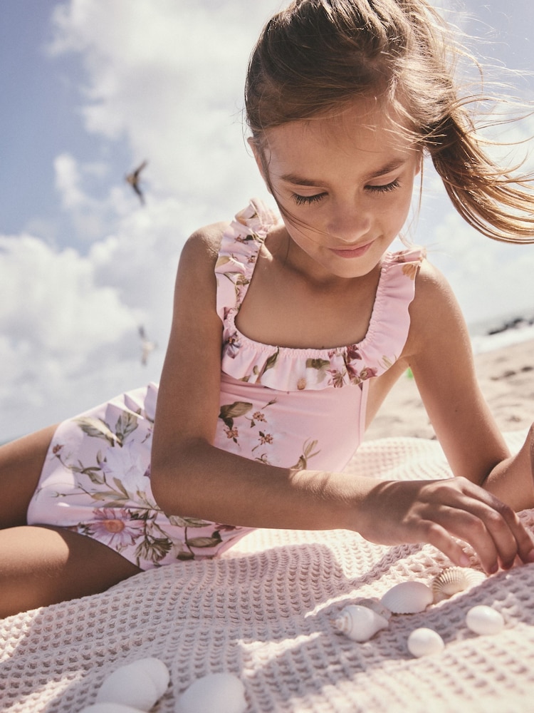 Pink Floral Frill Swimsuit (3-16yrs) - Image 4 of 8