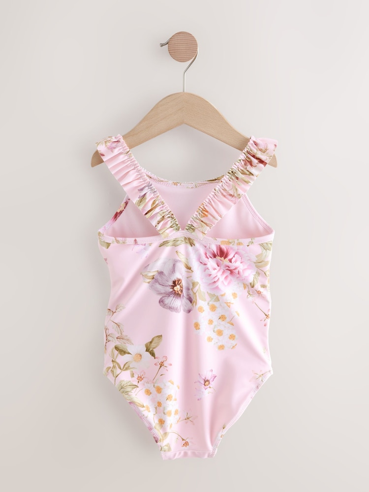 Pink Floral Frill Swimsuit (3-16yrs) - Image 6 of 8