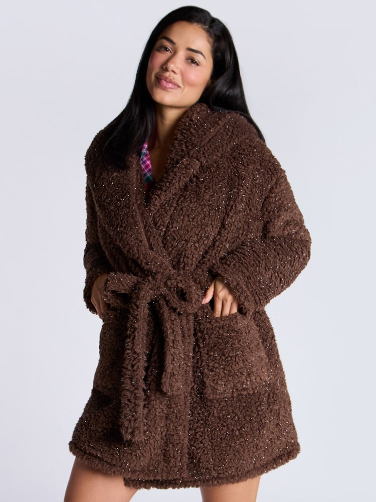 Boux Avenue Borg Christmas Reindeer Brown Dressing Gown - Image 1 of 6
