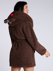 Boux Avenue Borg Christmas Reindeer Brown Dressing Gown - Image 2 of 6