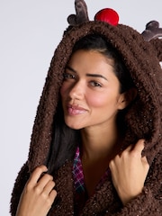 Boux Avenue Borg Christmas Reindeer Brown Dressing Gown - Image 5 of 6