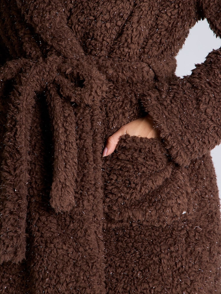 Boux Avenue Borg Christmas Reindeer Brown Dressing Gown - Image 6 of 6
