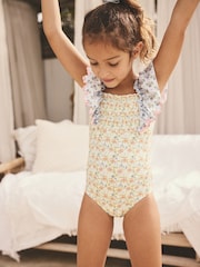 Imprimé mosaïque bleu - Maillot de bain à manches volantées (3-16 ans) - Image 1 de 7