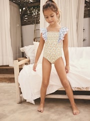 Imprimé mosaïque bleu - Maillot de bain à manches volantées (3-16 ans) - Image 4 de 7