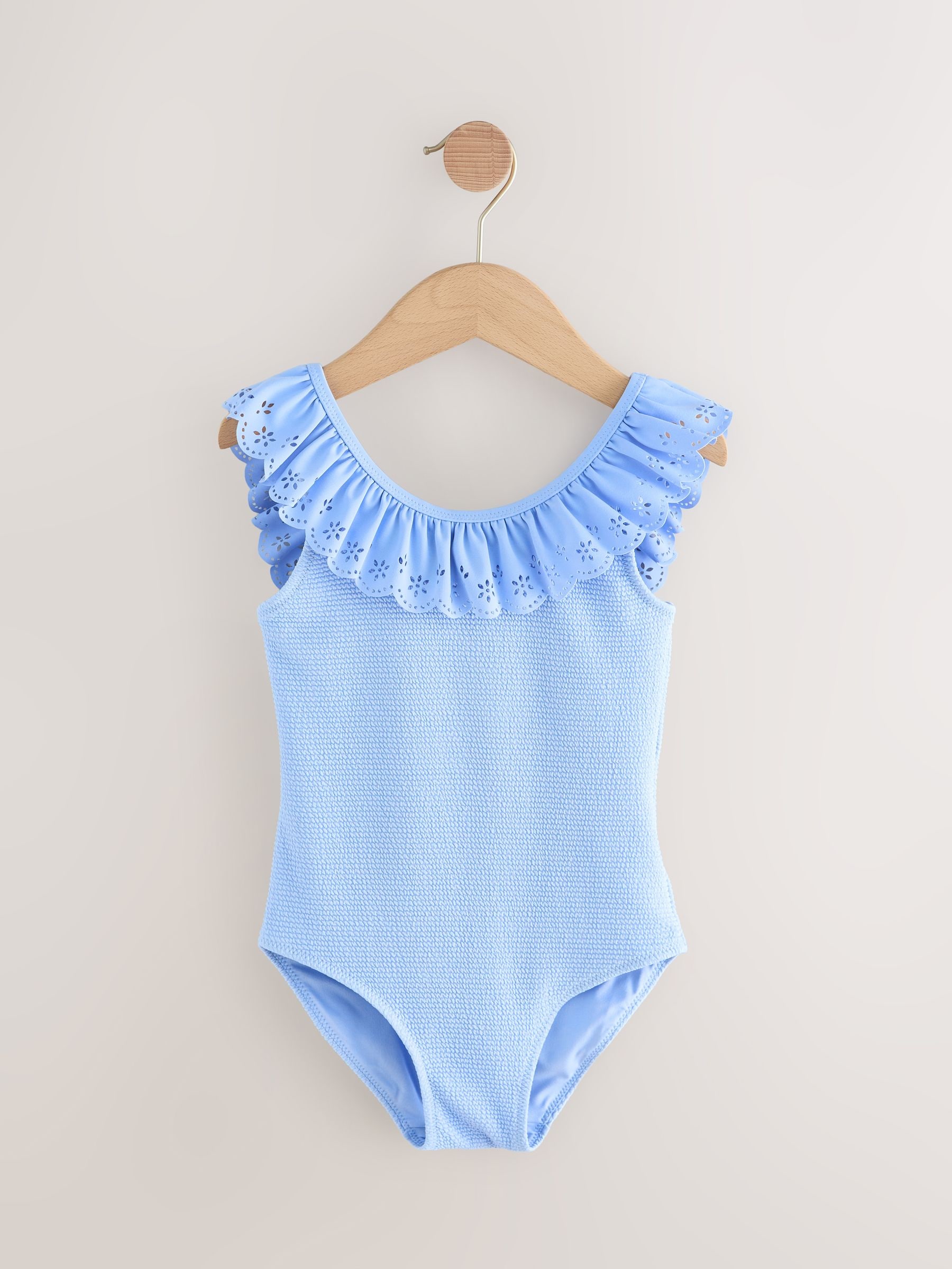 Buy Blue Textured Frill Swimsuit (3-16yrs) from Next Saudi